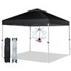 COSTWAY Gazebo Pieghevole da Giardino 3 x 3 m, Gazebo Pop Up Impermeabile con Telaio in Acciaio, Altezza Regolabile, Doppio Tetto e Borsa con Ruote, per Giardino Spiaggia Campeggio(Nero)