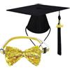 Shenrongtong Cappello da laurea per cani, comodo cappello da laurea regolabile con papillon, in poliestere, multifunzionale, per feste di laurea, abiti per cani per occasioni celebrative