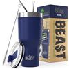 Greens Steel BEAST Tazza Termica da Viaggio - 1050 ml I Blu Reale I Doppia Parete Inox Termos Caffè Isolato I con 2 Cannucce Riutilizzabili & Spazzolino per Pulizia I Ideale per Caffè Freddo o Caldo