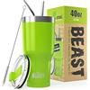 Greens Steel BEAST Tazza Termica da Viaggio - 1050 ml I Verde Citronella I Doppia Parete Inox Termos Caffè Isolato I con 2 Cannucce Riutilizzabili & Spazzolino per Pulizia I Ideale per Caffè Freddo o Caldo