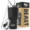 Greens Steel BEAST Tazza Termica da Viaggio - 1050 ml I Nero Opaco I Doppia Parete Inox Termos Caffè Isolato I con 2 Cannucce Riutilizzabili & Spazzolino per Pulizia I Ideale per Caffè Freddo o Caldo