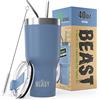 Greens Steel BEAST Tazza Termica da Viaggio - 1050 ml I Cielo in Tempesta I Doppia Parete Inox Termos Caffè Isolato I con 2 Cannucce Riutilizzabili & Spazzolino per Pulizia I Ideale per Caffè Freddo o Caldo