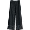 Disimlarl Pizzo Scava Fuori Solido Casual Dritto Gamba Larga Pantaloni Da Donna Alla Caviglia, Nero , XXXL