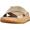 Fitflop F-Mode Pelle/Sughero Flatform Cross Slide, Sandali Bassi Donna, Platino, 42 EU