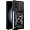 ILING Cover per Motorola Edge 50 Fusion, Texture Opaca Metallica Ultra Sottile Antiurto PC Rigido Silicone Custodia con Anello Supporto e Scorrevole Protezione Fotocamera (Nero)