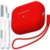 MHYALUDO Custodia per AirPods Pro di seconda generazione, Custodia per AirPods Pro in morbido silicone anticaduta e antiurto Skin Touch con portachiavi e kit di pulizia,Rosso