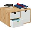 Relaxdays Organizer da Scrivania, bambù e MDF, Portaoggetti Salvaspazio con 3 Cassetti, HLP14,5x25x20cm, Bianco/Naturale