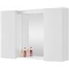 Inbagno Specchio Contenitore 90x60 cm Bianco con faretti LED Superiori, Ante e ripianti Interni fissi, Disponibile in Diverse Misure