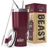 Greens Steel BEAST Tazza Termica da Viaggio - 1050 ml I Mirtillo Rosso I Doppia Parete Inox Termos Caffè Isolato I con 2 Cannucce Riutilizzabili & Spazzolino per Pulizia I Ideale per Caffè Freddo o Caldo
