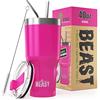 Greens Steel BEAST Tazza Termica da Viaggio - 1050 ml I Rosa Confetto I Doppia Parete Inox Termos Caffè Isolato I con 2 Cannucce Riutilizzabili & Spazzolino per Pulizia I Ideale per Caffè Freddo o Caldo