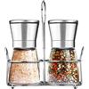 Amison Set di Macina Sale e Pepe con Supporto Abbinato in Acciaio Inox e con Ruvidità Regolabile, Confezione da 2 pezzi, in Argento