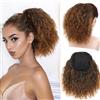 PORSMEER Coda di cavallo ondulata riccia con coulisse, treccia sfumata marrone castano afro, capelli corti, morbidi, estensione dei capelli sintetici naturali