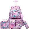 HTgroce Zaino Bambina Trolley Elementare Zaino Scuola Trolley Bambina, 3 Set Borsa per il pranzo e astuccio per le matite