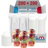 G.M. DISTRIBUZIONE 100 Bicchieri Macedonia o Frutta in PP da 350ml + 100 Coperchi A Cupola in PS, Bicchieri e Coperchi Usa e Getta Trasparenti, Bicchiere Monouso Alta Qualità per Bar e Gelaterie.