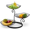 Relaxdays Alzata per Frutta a 3 Piani, Design Aperto in Ferro, HLP: 34x49x31,5 cm, Etagere per Dolci con Tre Cesti, Nero