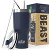 Greens Steel BEAST Tazza Termica da Viaggio - 1050 ml I Blu Marino I Doppia Parete Inox Termos Caffè Isolato I con 2 Cannucce Riutilizzabili & Spazzolino per Pulizia I Ideale per Caffè Freddo o Caldo