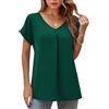 Anelune Camicette da donna in chiffon, eleganti con scollo a V, maniche corte arrotolate, camicie larghe estive casual da donna, Verde scuro, 18-20