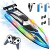 Weslery Barca a telecomando, 2.4GHz barca elettrica alta velocità elettrica con 2 batterie ricaricabili barca per navi elettriche wireless led leggera per bambini adulti all'aperto piscina (Blue)