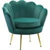 HOMCOM Poltroncina Vintage in Velluto con Gambe in Metallo Dorato, Poltrona a Conchiglia per Soggiorno, Reception o Ufficio, 76x67x74cm, Verde|Aosom