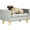 PawHut Divanetto per Cani e Gatti Stile Scandinavo con Cuscino Imbottito in Velluto e Legno, 64x45x36cm, Grigio