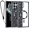 Kokio Glitter Magnetica Cover per Samsung Galaxy S22 Ultra 5G con Cordino, Compatibile con MagSafe, Brillantini Sottile Silicone TPU Antiurto Protezione Custodia per Samsung S22 Ultra Bumper, Nero