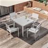 DEGHI Set pranzo tavolo 90x90 cm e 4 sedie a doghe con braccioli in alluminio bianco - Carioca