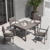 DEGHI Set pranzo tavolo 90/180x90 cm e 4 sedie con braccioli a doghe in alluminio tortora - Carioca