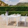 DEGHI Set pranzo tavolo 160/240x90 cm e 4 sedie con braccioli a doghe in alluminio bianco - Carioca
