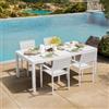 DEGHI Set pranzo tavolo 200/300x100 cm e 4 sedie con braccioli a doghe in alluminio bianco - Carioca