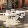 DEGHI Set pranzo tavolo 180/240x100 cm e 4 sedie con braccioli a doghe in alluminio bianco - Carioca