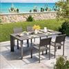 DEGHI Set pranzo tavolo 200x100 cm e 4 sedie con braccioli a doghe in alluminio tortora - Carioca