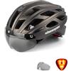 Shinmax LED Casco con Visiera Magnetica Staccabile - Bici MTB Ultraleggero Traspirante per Uomo Donna, Occhiali Rimovibili, Ciclismo NR-096