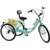 awolsrgiop - Triciclo per adulti da 24" (60 cm), pieghevole, 3 ruote, 7 marce, cruise bike, con luce a LED, con cestino e porta-borraccia, colore turchese