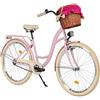 Balticuz OU Milord Comfort - Bicicletta con cestino in vimini, da donna, in stile vintage, 28 pollici, colore rosa crema, 1 marcia