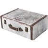 HMF Valigia decorativa vintage in legno, scatola portaoggetti con coperchio e maniglia in pelle, elegante idea regalo per matrimonio o compleanno | Mappa del mondo | 38 x 26 x 13 cm