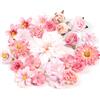 LARDUX 24 pezzi di fiori artificiali per fai da te, teste di fiori artificiali rosa, piccoli fiori di seta, mix di teste di fiori artificiali per fai da te, scrapbooking, matrimoni, feste, artigianato