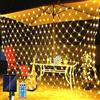 Micacorn Rete luminosa a LED solare, 1,5 x 1,5 m, impermeabile, 8 modalità, 96 LED, con telecomando, catena luminosa per giardino, Natale, matrimoni, feste