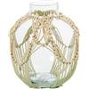 DRW Vaso rotondo in vetro con corda in trasparente e naturale, 15 x 15 x 17 cm