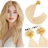 Elailite Extension Cheratina Capelli Veri #613 Bleach Blonde, 40cm 100g Keratina Pre-bonded Remy Human Hair Indiani 200 Ciocche