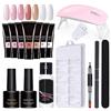 CaCaCook Gel Ricostruzione Unghie Kit, Kit Unghie Gel con UV LED Lampada + 7 Colori 15ml Kit Gel Estensione Unghie + Base e Top Coat + 100 Unghie Finte + Lima per Unghie, Kit Manicure Nail Art