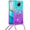 SIMao Collana con Cordino Custodia per Xiaomi Redmi Note 9T 5G/ Note 9 5G Cover Glitter Liquido Sabbie Mobili Custodia Tracolla Crossbody Silicone Antiurto Necklace Case Liquido Quicksand Pendenza Custodia