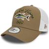 New Era Cappello da Camionista Berretto Pesca Pesce Pescatore tonno Snapback Visiera Curva Maglia Marrone Bianco