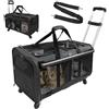 GOYJOY Marsupio a doppio scomparto con ruote per 2 animali domestici, fino a 15,9 kg, trasportino per gatti con rotolamento per 2 gatti, design super ventilato, ideale per