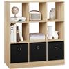 WOLTU Libreria Scaffale, Libreria a 9 Cubi Portaoggetti, Scaffale in Legno con 3 Cassetti in Tessuto Non Tessuto, per Soggiorno, Camera da Letto, Ufficio, Rovere Chiaro, 80x30x86,5 cm, SK041hei