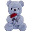 SNOWOLF Orsacchiotto peluche con rosa, simpatico peluche giocattolo, idea regalo per bambini, ragazzi, ragazze, compleanno, Natale, San Valentino (35 cm, grigio)