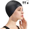 HOLEMZ Cuffia da Nuoto Elastica Confortevole Cuffia Piscina Antiscivolo con Tappo Orecchie Clip Naso per Donne Uomini Adulti Bambini Sport Acquatici Capelli Lunghi e Corti Nero