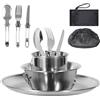 SHOWHEEL Set Stoviglie Campeggio in Acciaio Inox 8PCS, Include Set Posate da Campeggio Pieghevole e Borsa in Rete, Pentole da Campeggio, per Campo Picnici Barbecue Viaggio