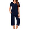 Générique Set da donna 2 pezzi sciolti pantaloni 3/4 da donna, maglietta da donna estiva, maglietta top + pantaloni larghi girocollo moda 2024, set top e pantaloni da donna casual comfort, navy, XXL