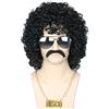 Topcosplay Confezione da 3 Parrucche da Uomo Anni 70 e 80 Stile Disco, Barba Scompigliata, Nero Misto e Biondo Corto Afro Shaggy con Collana da Barba
