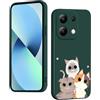 WOKEZ Cover per Xiaomi Redmi Note 13 4G con Gattino, Protezione Liquido Silicone Custodia per Redmi Note 13 4G, Morbida Antigraffio Full Body Case Protettiva-Verde01